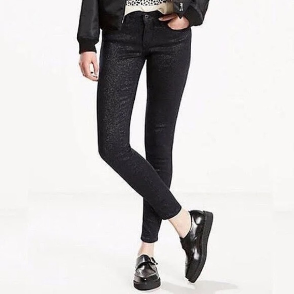 Levi’s high rise skinny black sparkly jeans